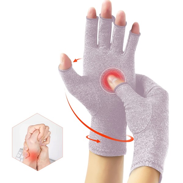 Arthritis Gloves, Compression Gloves Relieve Pain from Rheumatism, RSI, Carpal Tunnel, Fingerless Pain Relief Glove for Computer Input and Daily Work, Pair (M, Purple)