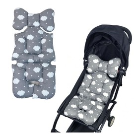 Stroller Seat Cushion Cotton Seat Mattress Pad Car Seat Insert Liner Universal for Baby Boys and Girls Carriage,Bassinet Pram,Baby Neck Body Head Support–Soft and Breathable - Grey Cloud