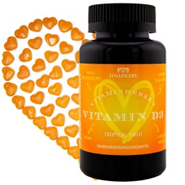 Hallingers Vitamin D3 Herz - Vitaminherzen Tropical Fruit 60 vegane Gummies 1000 IE Vitamin D3 hochdosiert, 25 mcg pro Herz (Dose) - Ostergeschenke Osterkörbchen Ostereier & als Osterdeko | Geburtstag