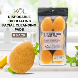 KOL Face Scrubber Pads, Citrus and Vitamin C Infused Exfoliating Facial Cleansing Sponges for Daily Face Wash and Makeup Removal, 6 Count
