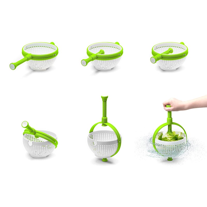 Salad Rotator Plastic Colander with Collapsible Handle Rotatable Kitchen Strainers