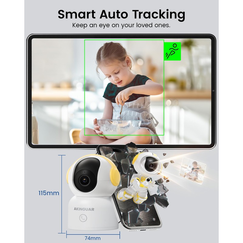 AKINGUAR 2K Indoor Surveillance Camera, WiFi Camera Surveillance 3MP FHD