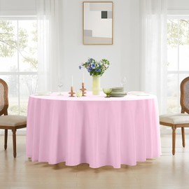 Aocoz Round Tablecloth 132 Inch 2 Pack Pink Tablecloths Washable Decorative Linen Polyester Table Clothes Cover for Dining Table Banquets Buffet Parties and Wedding