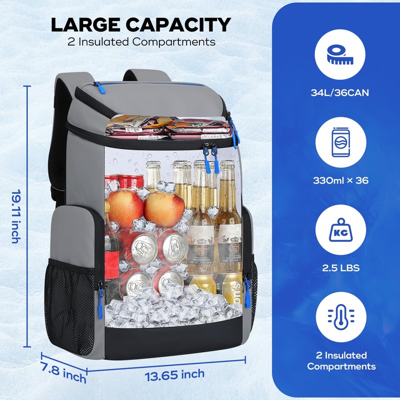 Maelstrom Backpack Cooler,36 Can Cooler Backpack,Soft Cooler Bag Insulated Leakproof,Lightweight