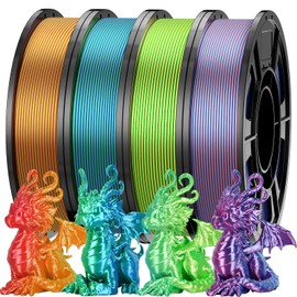 Multicolor Silk PLA Filament Bundle | 4-Pack (250g/Spool, 1kg Total), (Gold-Red/Blue-Green/Yellow-Green/Blue-Rose Red), High-Speed Shiny 3D Printer Filament 1.75mm Dual Color for FDM 3D Printers&Pens