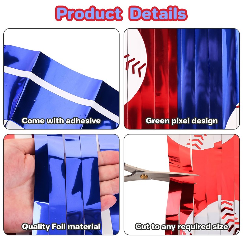 PintreeLand 2 Pack Baseball Foil Fringe Curtain Backdrop 3.3 *