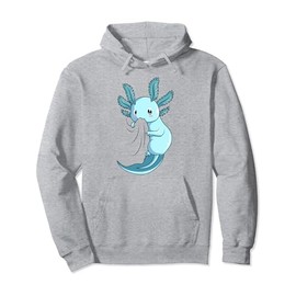 Blue Axolotl Salamander Kids Women Girls Pullover Hoodie, gray