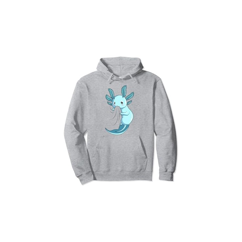 Blue Axolotl Salamander Kids Women Girls Pullover Hoodie, gray