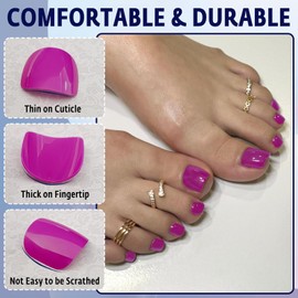 Bellelfin Press on Toenails Short Square Purple Fake Toenail Glue ons Glossy Acrylic False Toe Press on Nails Artificial Toe Nail Tips for Women Girls,180Pcs