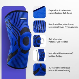 INDEEMAX Knee Support Men and Women, Compression Knee Support with Side Stabilisers & Patella Gel Padding, Bandage Knee for Relieves Knee Pain, ACL, Meniscus Tear, Arthritis, Blue, M
