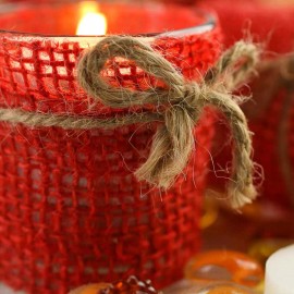 Factory Direct Craft Set of 12 Red Burlap Votive Candle Cups with 12 LED Tealights