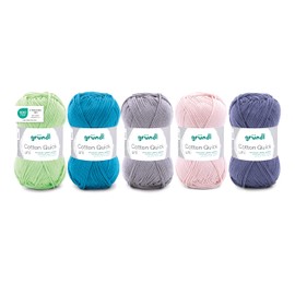 Gründl Wool Cotton Quick Plain Yarn for Knitting and Crocheting Made of 100% Cotton, 5 Balls 50 g/125 m, Crochet Yarn/Crochet Set, Green/Petrol-Beige/Grey Mix