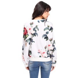 OYOANGLE Women's Casual Flower Print Long Sleeve Round Neck Pullover Sweatshirt Top White M