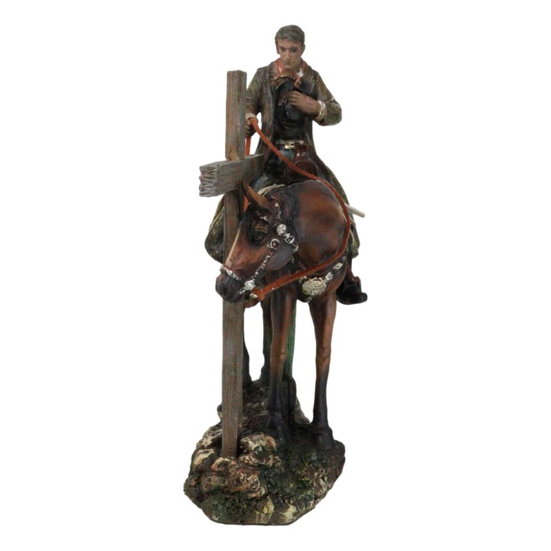 Western Cowboy in Solemn Prayer On Horse By Faded Cross