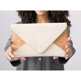 Cork Crossbody, Clutch, Shoulder Bag, Eco Friendly gift Vegan bag (Beige/White)