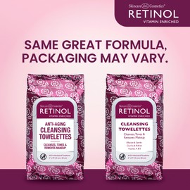 Retinol Anti-Aging Cleansing Towelettes – All-in-One Cleanser, Toner & Makeup Remover in a Convenient Pre-Moistened Wipe – On-The-Go Exfoliating, Toning & Hydrating Leaves Skin Clean, Fresh & Refined
