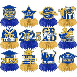 12Pcs Black and Gold Graduation Decorations Hoenycomb Centerpieces, 2025 Glitter Graduation Decorations Black and Gold Graduation Table Decorations Congrats Grad Class of 2025 Graduation Table Toppers