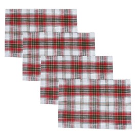 Split P Fraser Plaid Placemat Set of 4, Red & Green 13" X 19" Place Setting for Christmas Farmhouse & Winter Table Decor, White 100% Cotton Machine Washable Table Mat to Protect Against from Damage