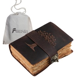 Fausta Vintage Tree of Life Leather Journal with Antique Brass Lock Belt 240 Pages 7" x 5" Writing Leather Journal/Notebook, Deckle Edge Cotton Paper Diary for Men/Women Sketchbook for Drawing, Brown