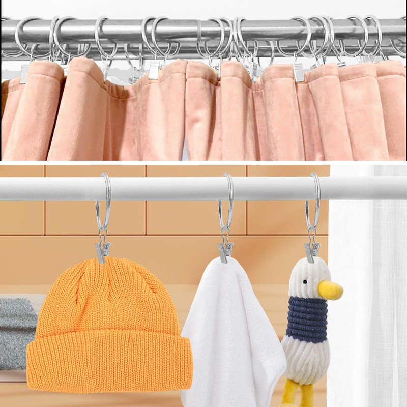 30PCS Curtain Rod Ring Clips, Curtain Rings With Clips, Rustproof