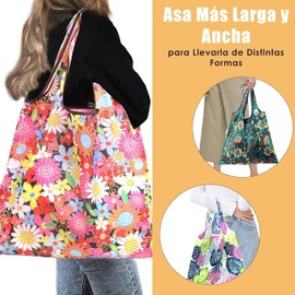 Ausein Bolsas Reutilizables de 6 Piezas, Bolsa Plegable de Poliéster de Gran Capacidad, Bolsas de Tela Ecologicas para Supermercado para Frutas, Verduras y Comestibles, Lavable a Máquina, 46 x 66cm