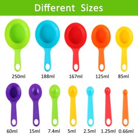 EVERMARKET 12PCS Plastic Colorful Measuring Cups, Stackable Measuring Spoons, Kitchen Measuring Set for Baking & Cooking (Multi Colors)