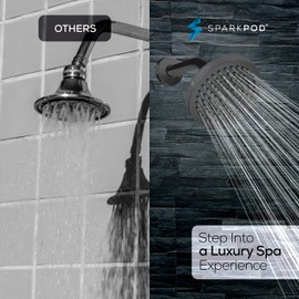 SparkPod Cabezal de ducha de lluvia de 6 pulgadas con brazo de ducha de 6 pulgadas – Lluvia de alta presión – Aspecto moderno de lujo – Instalación sin herramientas sin complicaciones en 1 minuto (Gris Carbón)
