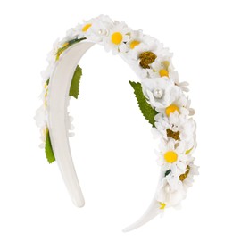 BOOMTOP Flower Headband Sunflowers Communion Hair Accessories Girls Daisy Headband Women's Bridal Flower Wreath Hair Christening White Princess Hair Band Wedding Flower Girl Hair Wreath with 3D