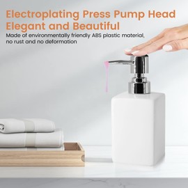 Buumin Hand Soap Dispensers Square Soap Dispenser Refillable Ceramic Lotion Bottle with Plastic Press for Kitchen/Bathroom/Office/Countertop/Hotel (320ml White)