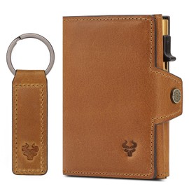 HUMERPAUL Smart Wallet for Women + Leather Keyholder, Credit Card Holder Wallet for 8-10 Cards, Slim RFID Blocking Minimalist Men's Card Purse Genuine Leather Trifold Wallet (Brown)