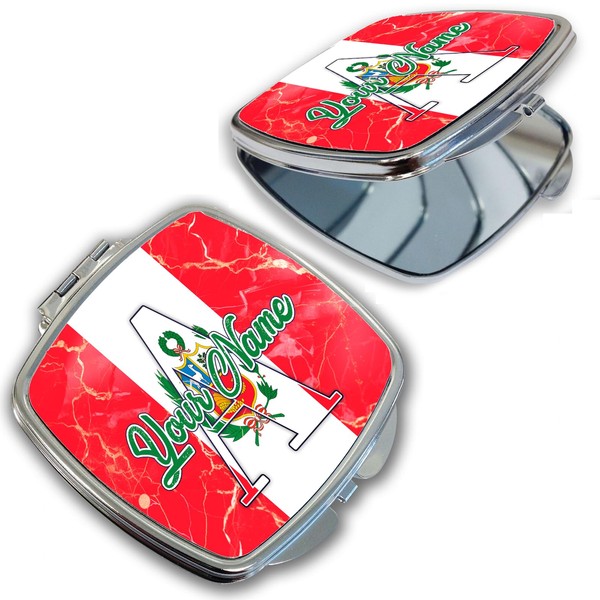 Bleu Reign Compact Personalized Pocket Mirror Custom Name Peru Flag