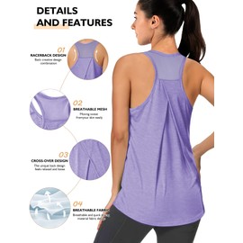 AURUZA Workout Tops for Women, Racerback Tank Tops for Women Athletic Tank Tops Mesh Yoga Shirts Running Sleeveless Gym Cloth (Purple, XL)