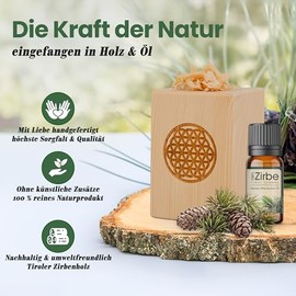 sagl.tirol sagl.tirol? Zirbenholz Set mit Zirbensp?ne und 10 ml Zirben?l - Zirbelkiefer ?l C Zirbenduft und Deko aus Zirbelkiefer C Nachhaltige Zirbenholz Produkte, Zirbenwrfel, Raumduft Zirbe-Blume des Lebens
