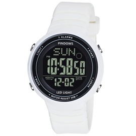 PINDOWS Womens Watch for Women Digital Sport Watch Unisex Watch Teenagers Watch with 3 Groups Alarm Light Waterproof Countdown Stopwatch Multi-Functional Wrist Watches
