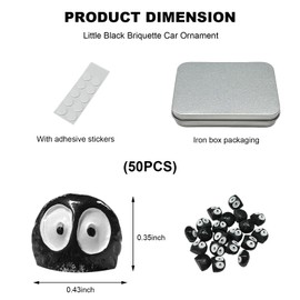 MUQIDA 50PCS Cute Soot Sprites Car Decor, Funny Anime Coal Ball Ornament for Rearview Mirror Dashboard, Cartoon Soot Elf Mini Resin Figures Interior Decoration for Car Home Office