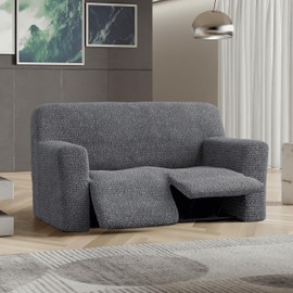 PAULATO BY GA.I.CO. Recliner Loveseat Cover - 2 Seater Recliner Slipcover - Soft Polyester Couch Slipcovers - 1-Piece Form Fit Stretch Furniture Protector - Microfibra - Dark Grey (Recliner Cover)