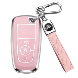 QBUC for Ford Key Fob Cover, Soft TPU Full Protection Key Case for Ford 2018-2024 Explorer Bronco Escape Edge Expedition F-150 Fusion Maverick Mustang Ranger Accessories(3 Button,Pink)