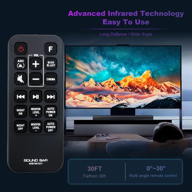 AKB74815371 Replace Remote Control Compatible with LG Sound Bar SJ3C