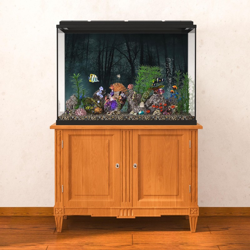 MIRRORANG 61x30cm Dark Scary Aquarium Background Trees Road Mist Horror