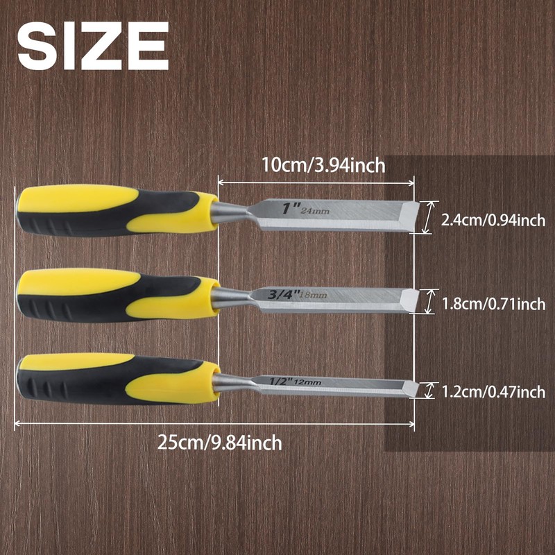 SPEEDWOX Wood Chisel Set, 3 Piece Set, 0.5 inch (12