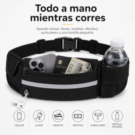 Riñonera Deportiva Impermeable 20×10×2 cm con Banda Elástica, Ranura para Auriculares y Bolsillo de Llaves, Cangurera Unisex para Correr, Ciclismo y G