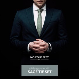 No Cold Feet Mens Tie and Sock Set, Groomsmen, Birthday, Anniversary, Best Man, Groomsman Gifts for Wedding, Solid Sage Green