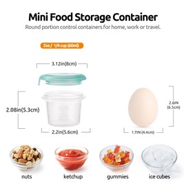 U-Taste 2oz×2 Silicone Food Containers Set: Mini Kitchen Storage with Airtight Lid, Freezer & Microwave Safe, Dip Box with Date Marking Circle, Clear Stackable for Nut, Sauce, Condiment (Aqua Sky)