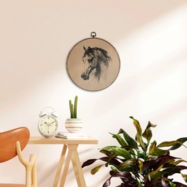 EGVQK Vintage Horse Round Wall Art, Retro Antique Horse Framed Canvas Prints Wall Art, Rustic Farmhouse Animal Round Canvas Hanging Walls Decor for Home Bedroom Living Room Decorations, 10x10in