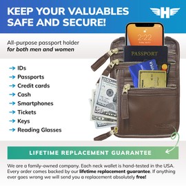HERO - portafolios para el cuello - Soporte para pasaporte con bloqueo RFID, bolsa de viaje fácil de ocultar, Agua, Compacto