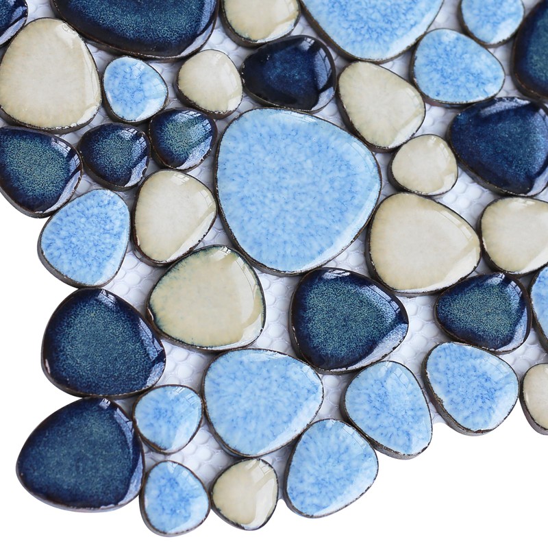 Elephantile Shower Floor Pebble Tile Blue Mosaic Tiles for Bathroom