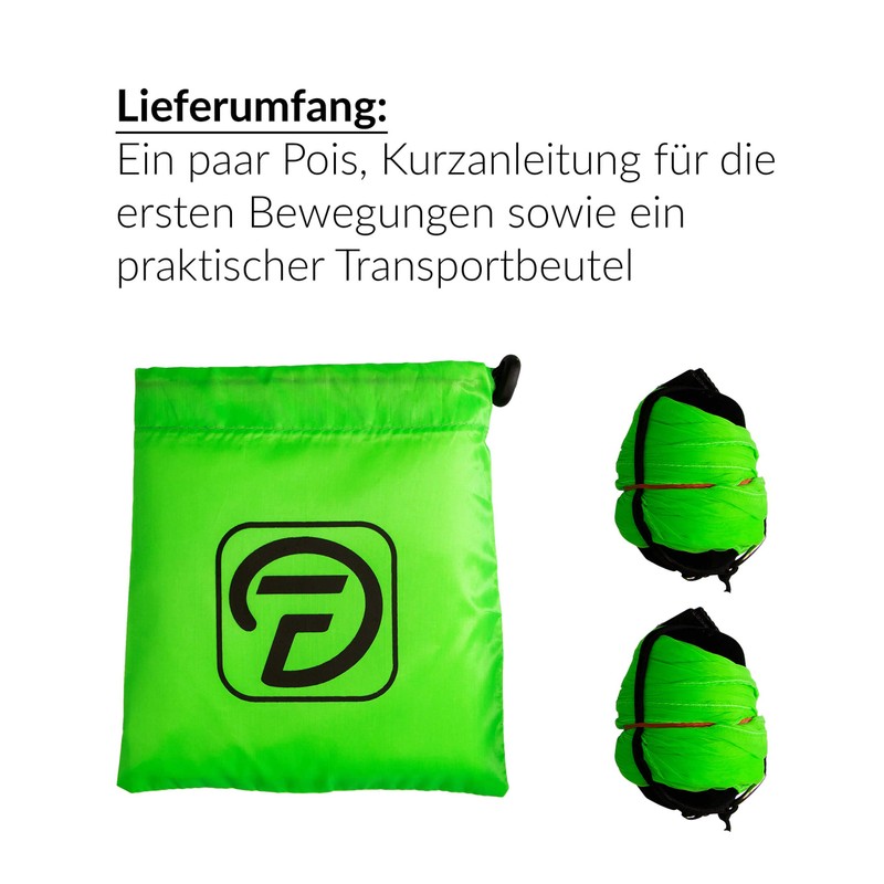 Diabolo Freizeitsport UV Light Poi in Green - Angel Wings