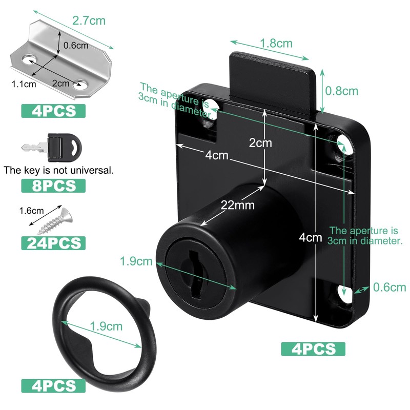 Faankiton 4 Sets Security Drawer Locks, Security Cam Lock 22mm,