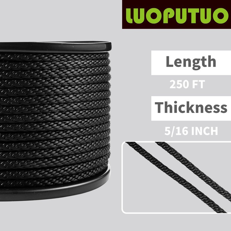 5/16 Inch × 250 FT Black Polyester Solid Braid Rope
