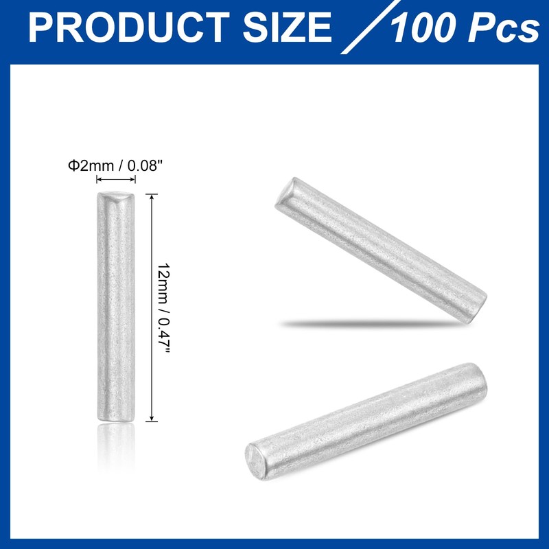 sourcing map 100Pcs 2mm x 12mm Dowel Pins 304 Stainless